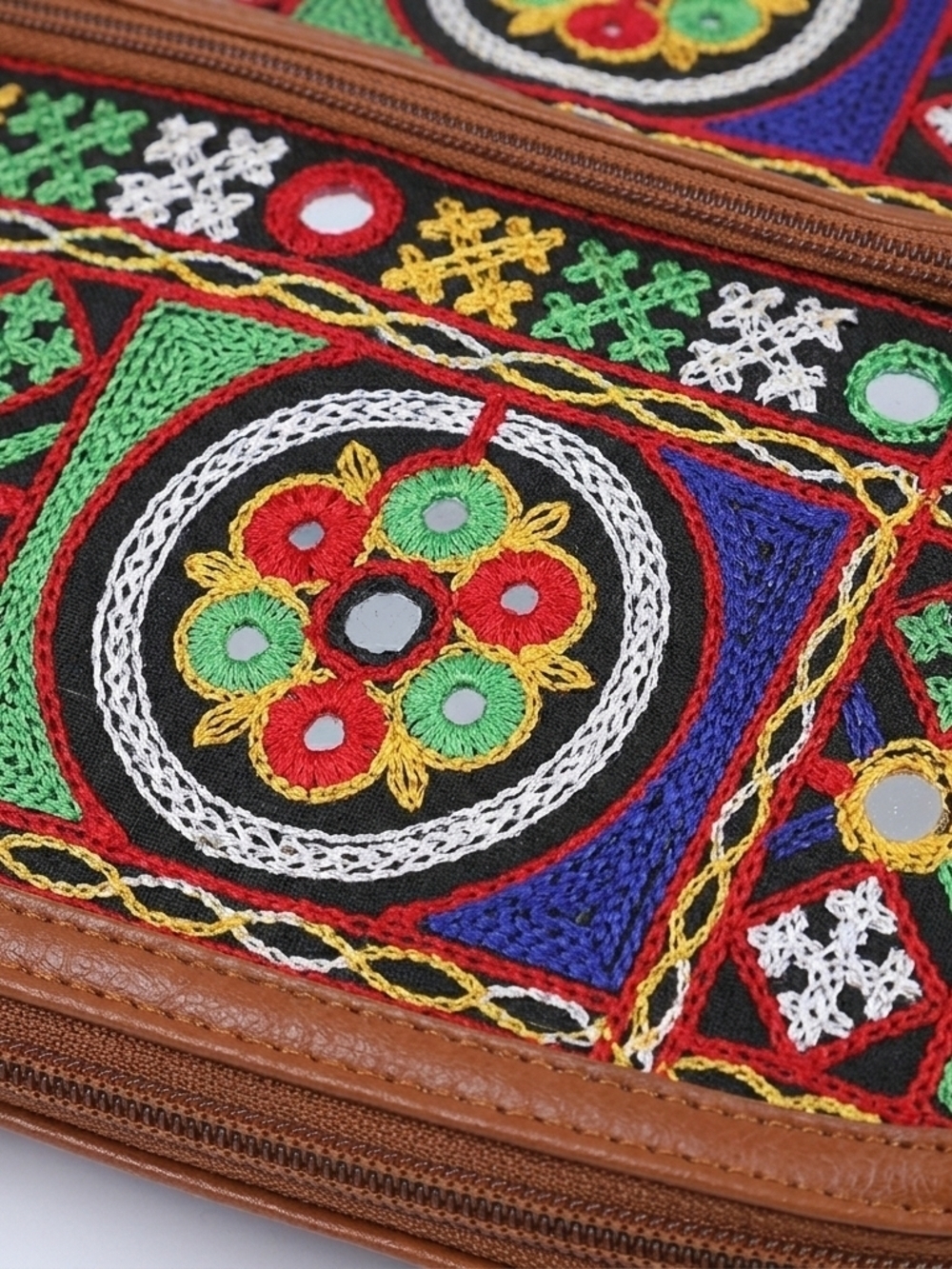 Boho Embroidered Brown Tote Bag with Multicolor Pattern - Picture 2 of 2